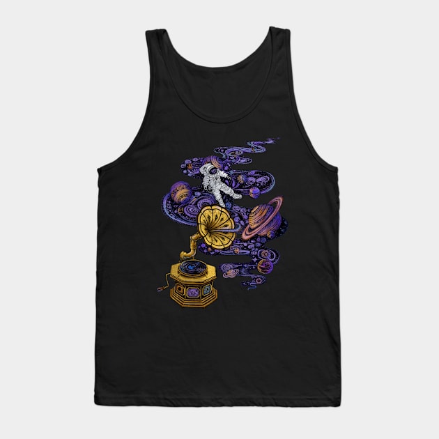 Vintage Space Music Vinyl Astronaut Tank Top by ruta13art